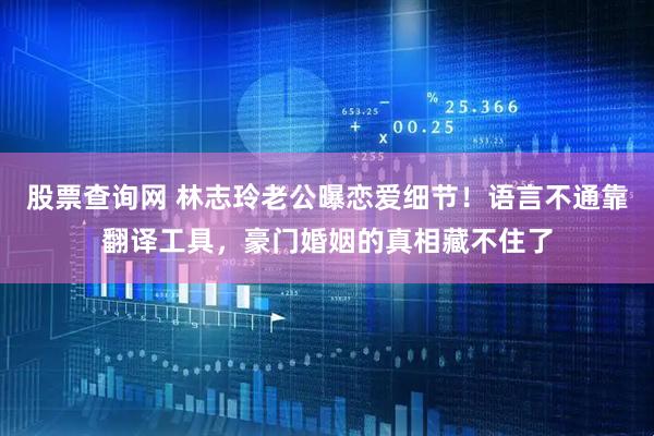 股票查询网 林志玲老公曝恋爱细节！语言不通靠翻译工具，豪门婚姻的真相藏不住了